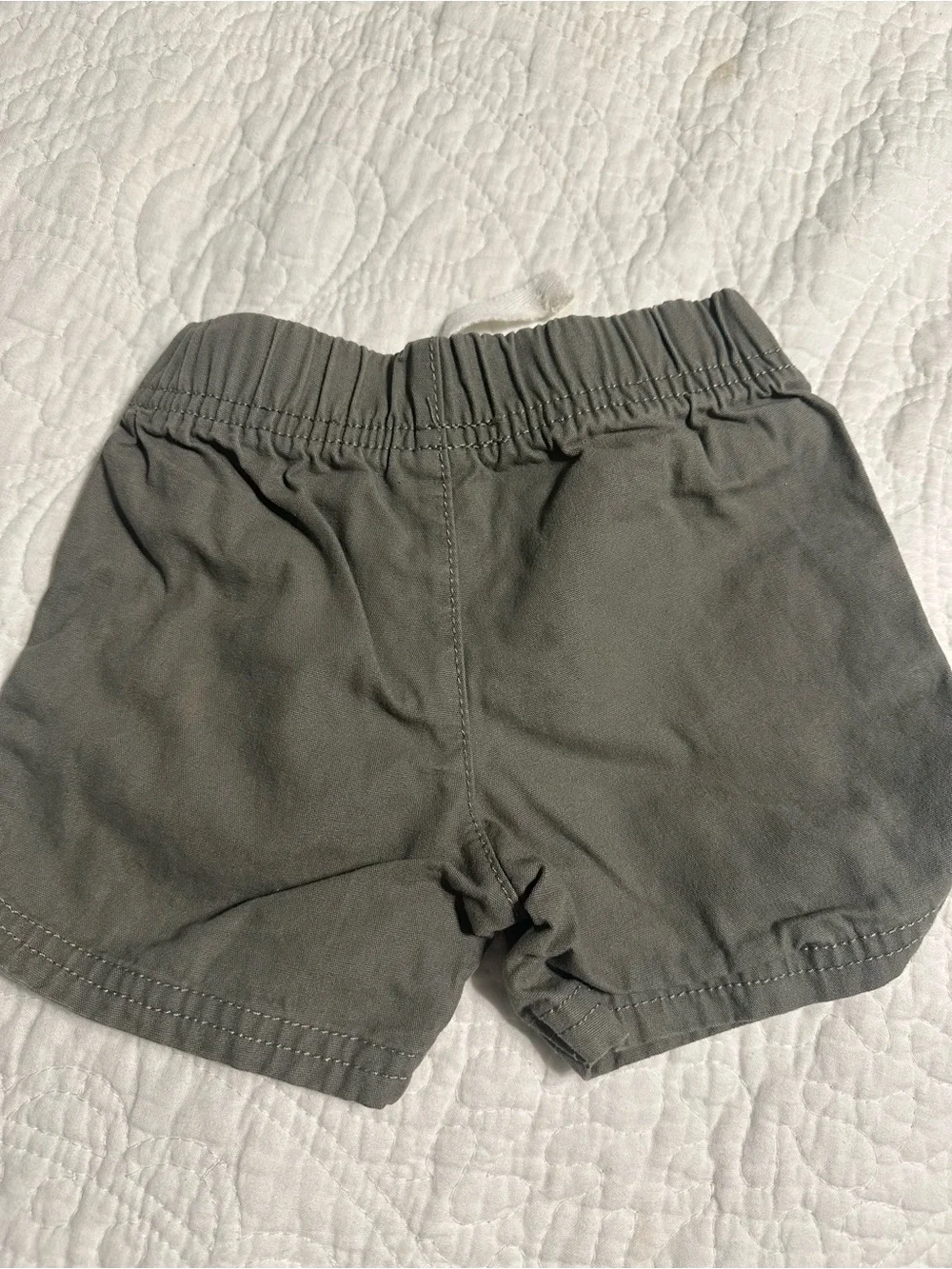 0284 Carter's Olive Green Elastic Waist Baby Shorts and Dino onesie 9 months